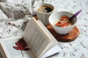 Healthy habits reading book in bed